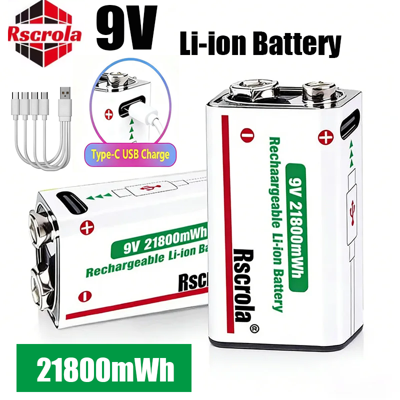 Smoke Detector Interconnected - USB-C Oplaadbare 9V Lithium-ion Batterij 21800mWh