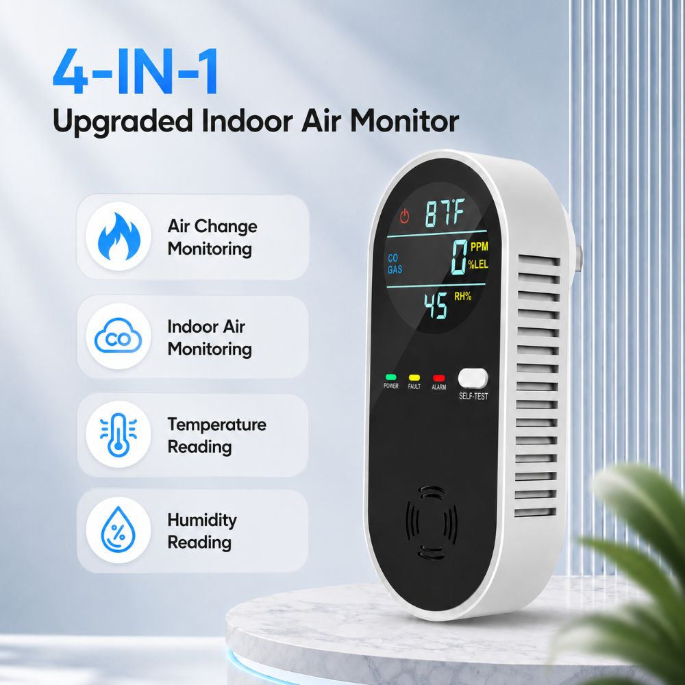 Co Detector Plug - 4-in-1 LED-display gasdetector Multifunctioneel veiligheidsalarm CO-sensor