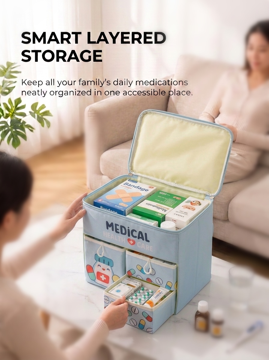 First Aid Bag Kit - Draagbare Cartoon EHBO-doos Grote Capaciteit Lade